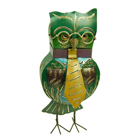 Teelichthalter Metalleule mit Krawatte