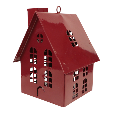 Waxinelichthouder ijzer hanger huis rood