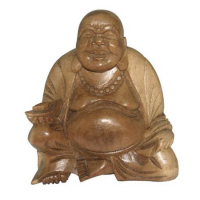 Lachender Buddha aus Holz S
