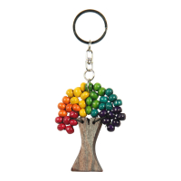 Sleutelhanger hout levensboom kralen regenboog