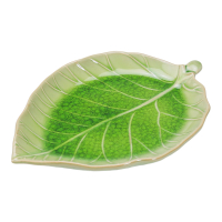 Bord keramiek glazuur bladnerf groen