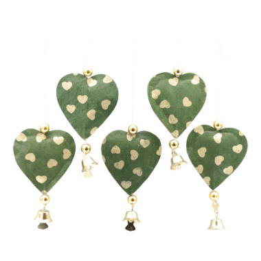 Single Hartje donkergroen, goud, Set 5x