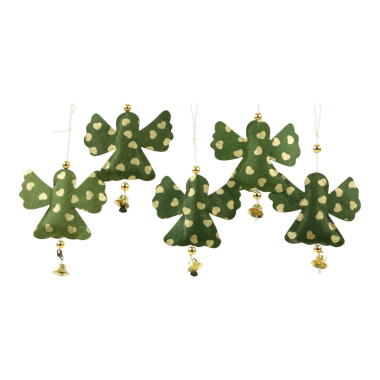 Single Engeltje donkergroen, goud, Set 5x