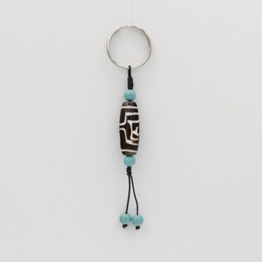 Tibetaanse Sleutelhanger, kunststof, DZI zwart/turquoise