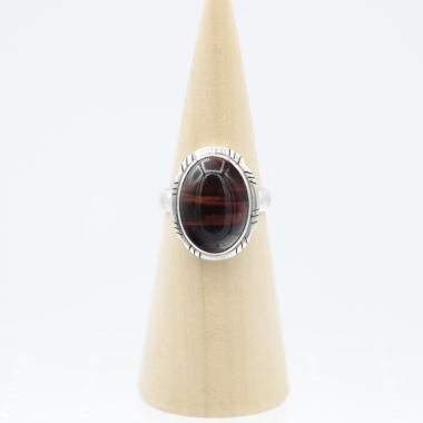 Ring zilver Mt. 9/60 Rode Tijgeroog RAJ7