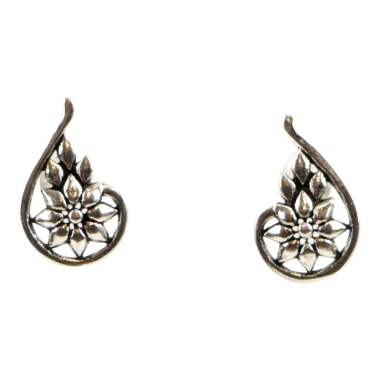 Oorsteker bloem, blad, zilver SP31209