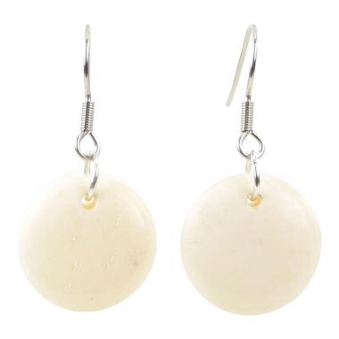 Oorhanger yakbeen en metaal, wit, ?1,6cm