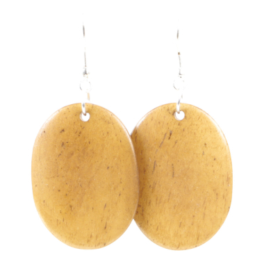 Oorhanger yakbeen en metaal, Ovaal, lichtbruin, 2,1x3cm