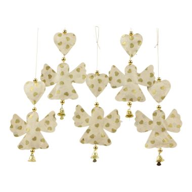 Doppelherz + Engel, Herzdruck, Gold, Set 5x