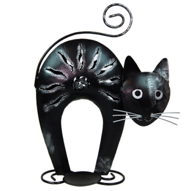 Tea light holder metal cat black M