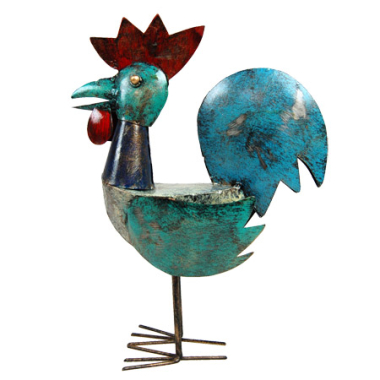 Beeld metaal haan blauw/grijs/groen M