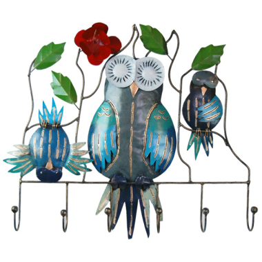 Coat rack metal owl family