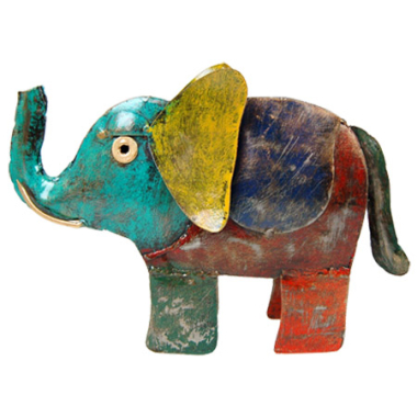 Beeld metaal olifant antiek safari meerkleurig XS