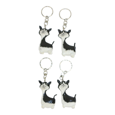 Sleutelhanger hout kat zwart/wit