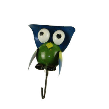 Coat rack metal owl big eyes blue/green