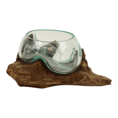 Schaal glas op drijfhout M