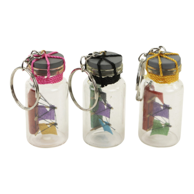 Keychain glass boat in bottle assorti