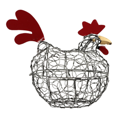 Egg basket metal chicken antique silver