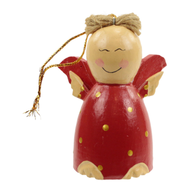 Ornament hout kerst engel rood M