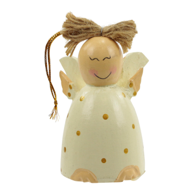 Ornament hout kerst engel wit M