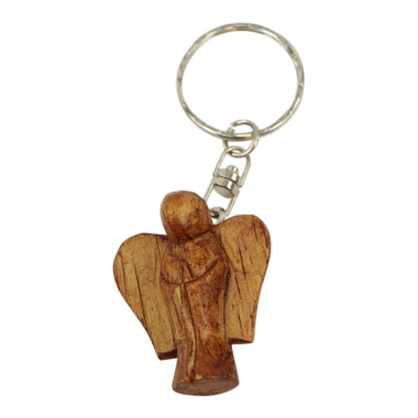 Keychain wood guardian angel brown