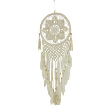 Dreamcatcher macrame flower beige feathers