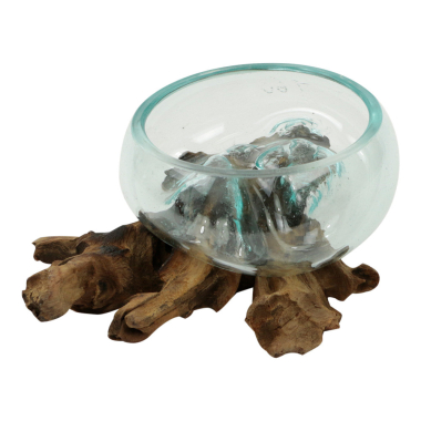 Vaas glas/drijfhout 12 cm