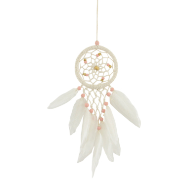 Dromenvanger kralen/veren naturel/roze