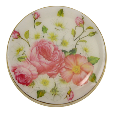 Pillbox screenprint flowers white/pink