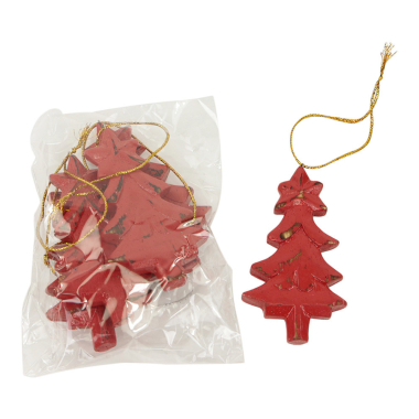 Ornament hout kerst boom rood set5