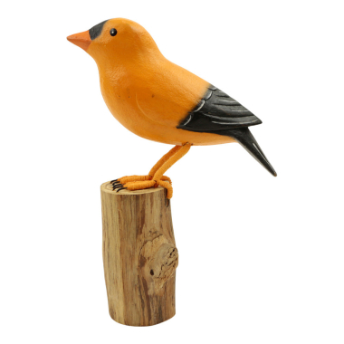 Statue wood bird on stump yellow