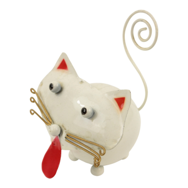 Metallkartenhalter Katze mit Zunge weiß