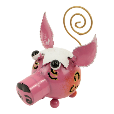 Kartenhalter aus Metall Schwein rosa