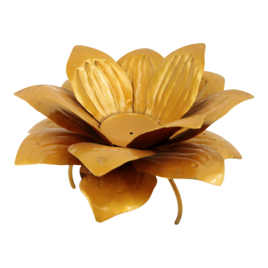 Tea light holder metal open flower gold