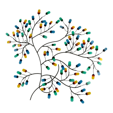 Wall deco metal flower bush blue/yellow