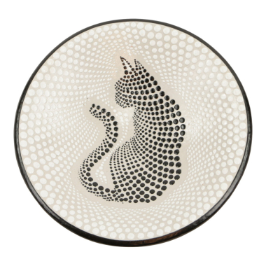 Bowl terracotta dots cat black S