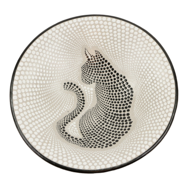 Bowl terracotta dots cat black L