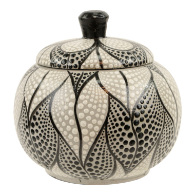 Jar with lid wood flower dots L