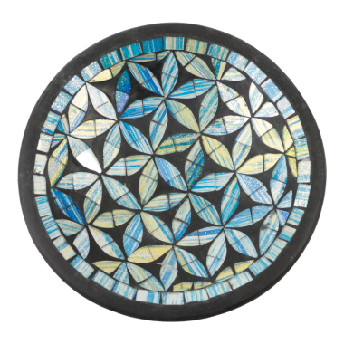 Bowl terracotta mosaic flower round blue S