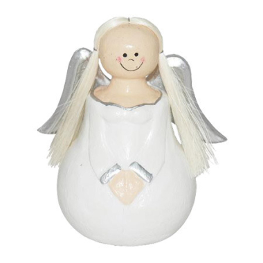 Beeld hout engel bal vleugels zilver L