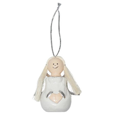 Ornament hout engel bal vleugels zilver