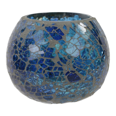 Tea light holder crackle glass blue