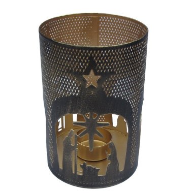 Tea light holder metal nativity scene big star