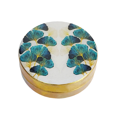 Pillbox brass flowers turquoise