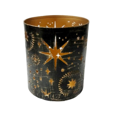 Tea light holder metal star shower black/gold