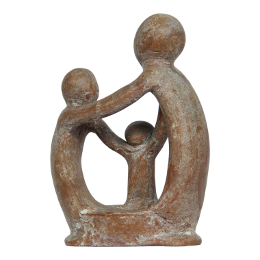 Beeld terracotta familie 3pers wit gekalkt