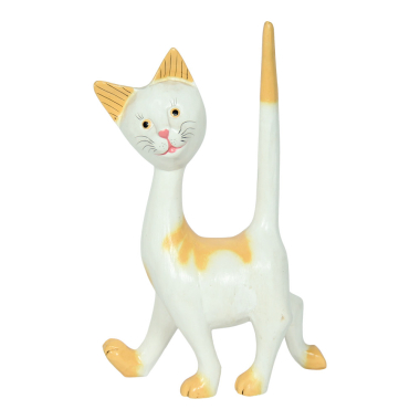 Bild Holzkatze seitlich weiß orange