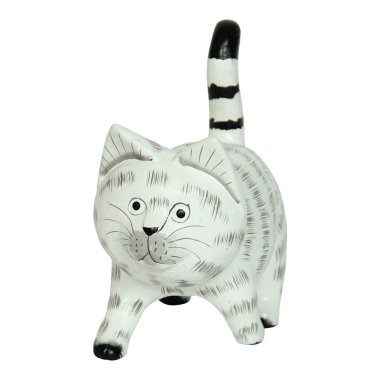 Skulptur Holz Katze gehend weiß M