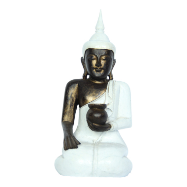 Beeld hout boeddha goud/wit