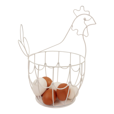 Egg basket metal chicken white